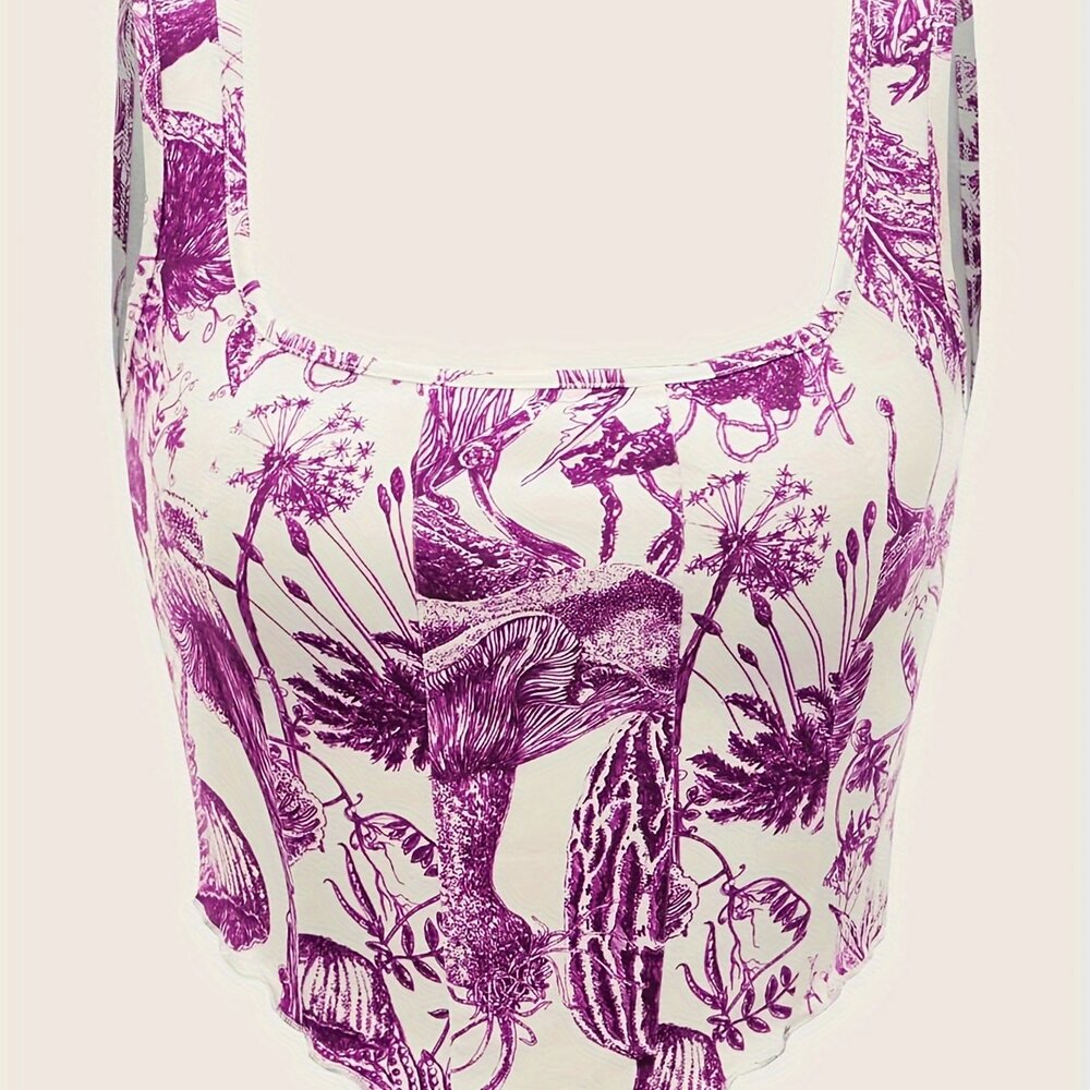 ❤️🔥SHEIN Womens Y2K Floral print crop bird foliage mock corset crop top